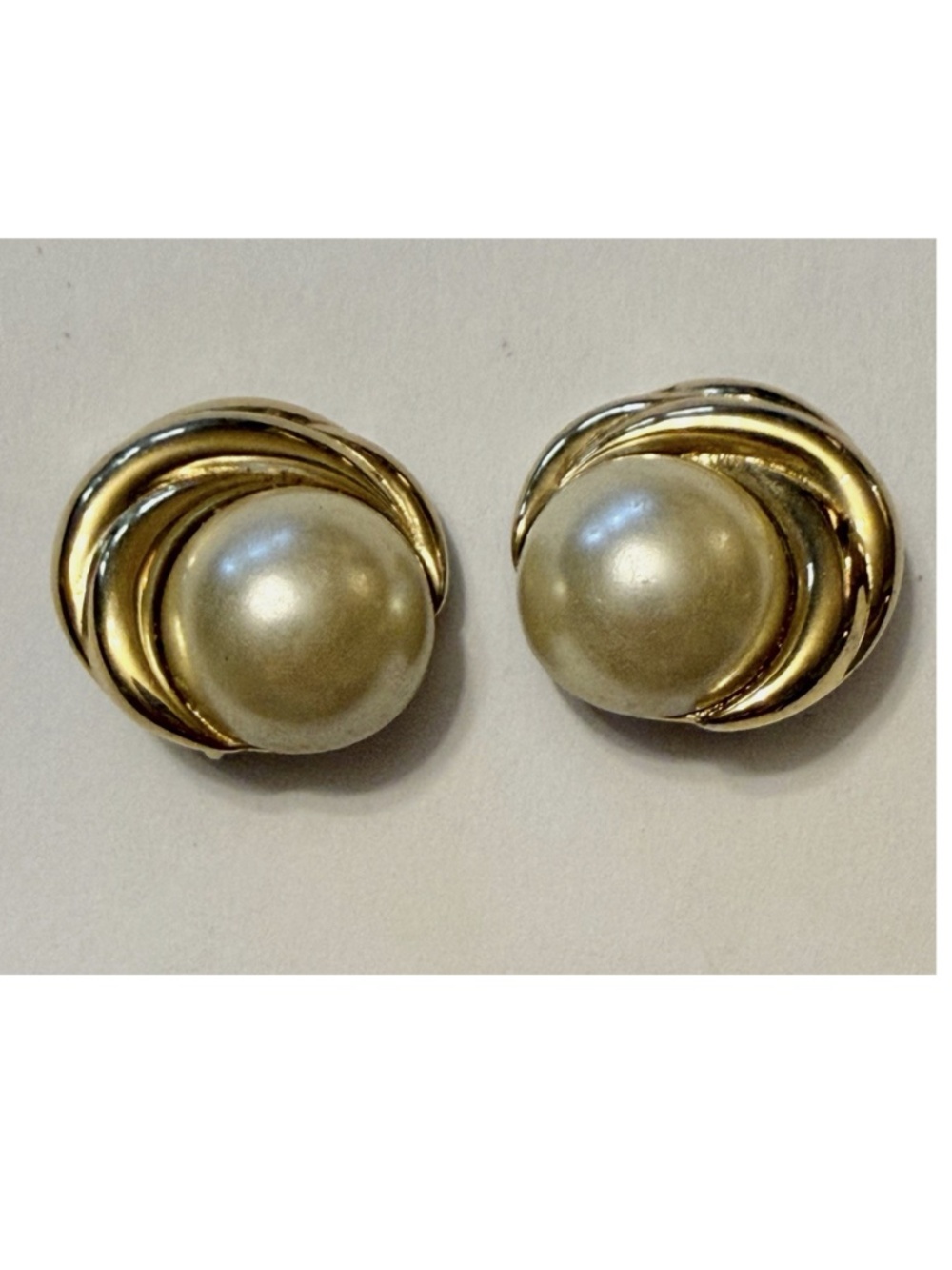 Kenneth Jay Lane Clip On Earrings Gold With Faux Pearl